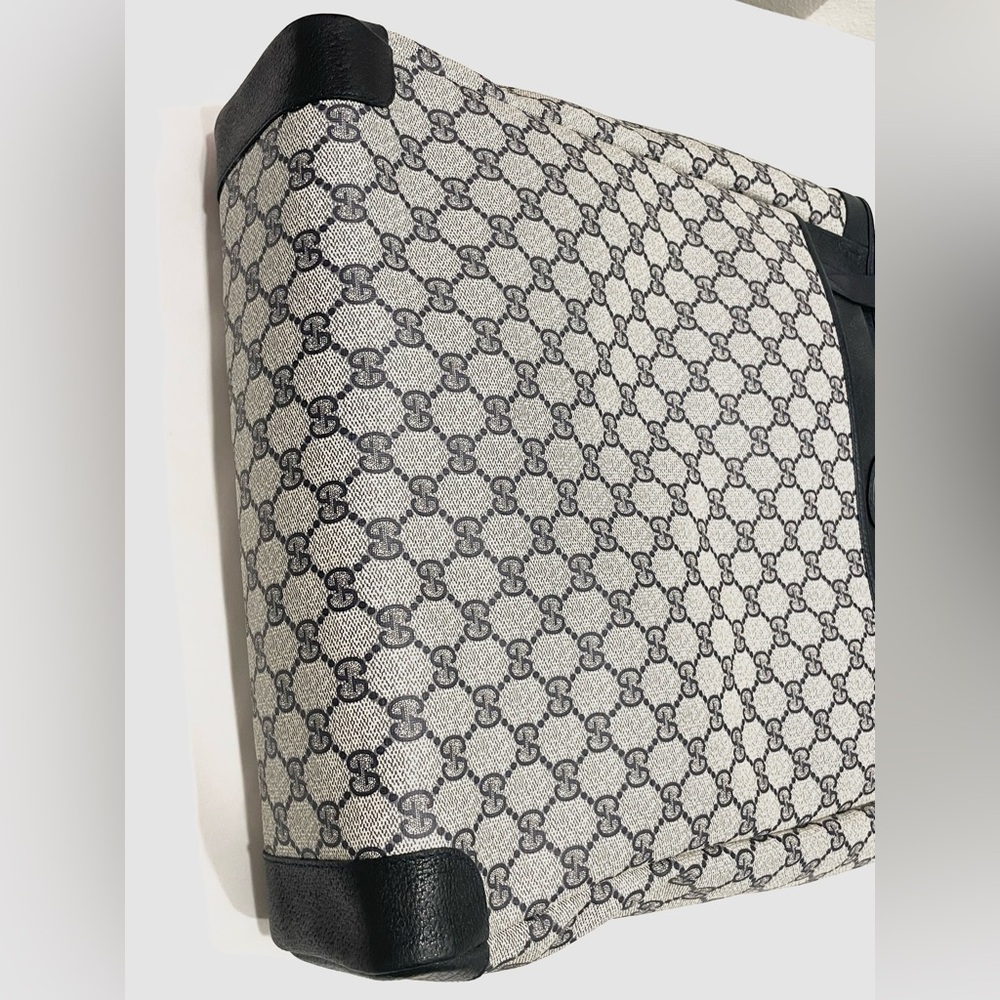SOLD GUCCI Vintage Navy GG Monogram Large Tall Travel Tote Leather Canvas Bag - Picture 3 of 9